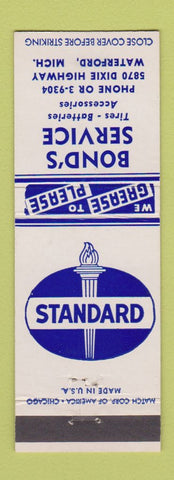 Matchbook Cover - Standard oil gas Bond's Waterford MI