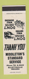 Matchbook Cover - Middleton's Standard oil gas Ellettsville IN