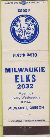 Matchbook Cover - Matchbook Cover Elks Club Milwaukie OR