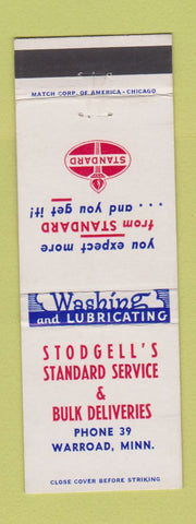 Matchbook Cover - Stodgell's Standard oil gas Warroad MN low phone #