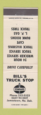 Matchbook Cover - Bill's Truck Stop Standard oil gas Jamestown ND