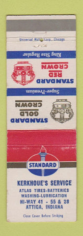 Matchbook Cover - Kerkhoue's Standard oil gas Attica IN WEAR