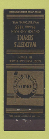 Matchbook Cover - Wackett's Standard oil gas Watertown WI low phone #