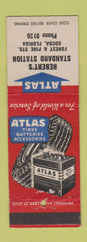 Matchbook Cover - Hebert's Standard oil gas Cocoa FL Atlas Tires