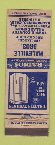 Matchbook Cover - Maleville Bros GE Appliances Sacramento CA WORN