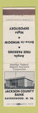 Matchbook Cover - Jackson County Bank Ravenswood WV
