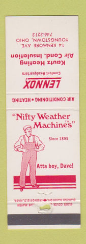 Matchbook Cover - Lennox Heating Air Conditioning Youngstown OH Kautz