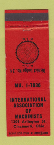 Matchbook Cover - International Association of Machinists Cincinnati OH