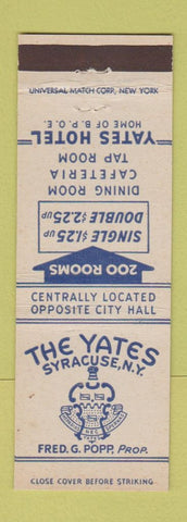 Matchbook Cover - Yates Hotel Syracuse NY