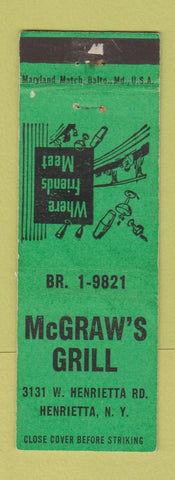 Matchbook Cover - McGraw's Grill Henrietta NY WEAR