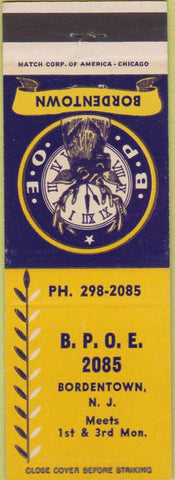 Matchbook Cover - Matchbook Cover Elks Club Bordentown NJ