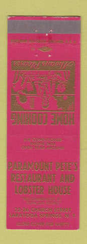 Matchbook Cover - Paramount Pete's Restaurant Lobster Saratoga Springs NY
