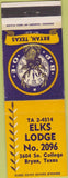 Matchbook Cover - Matchbook Cover Elks Club Bryan TX