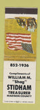 Matchbook Cover - William Shag Stidham Treasurer Election Madison County