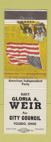 Matchbook Cover - Gloria A Weir for City Council Election Toledo OH