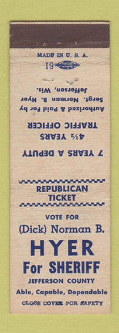 Matchbook Cover - Norman Hyer for Sheriff Jefferson WI