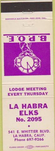 Matchbook Cover - Matchbook Cover Elks Club La Habra CA