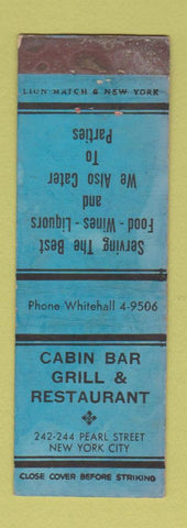 Matchbook Cover - Cabin Bar Grill Restaurant New York City WORN