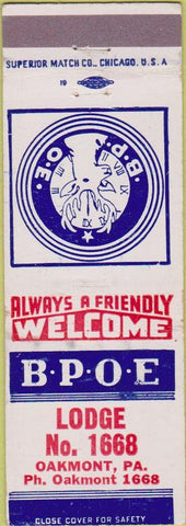 Matchbook Cover - Matchbook Cover Elks Club Oakmont PA