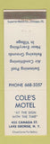 Matchbook Cover - Cole's Motel Lake George NY