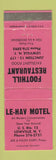 Matchbook Cover - Foothill Restaurant Le Hav Motel Lowville NY