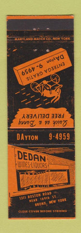Matchbook Cover - Dedan Wine Liquor Bronx NY New York City