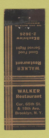 Matchbook Cover - Walker Restaurant Brooklyn NY WEAR