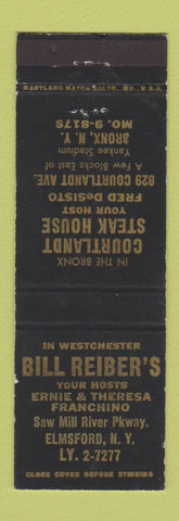Matchbook Cover - Bill Reiber's Restaurant Bronx NY Elmsford WEAR