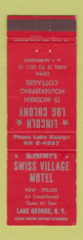 Matchbook Cover - Swiss Village Motel Lake George NY Lincoln Log Colony