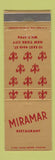 Matchbook Cover - Miramar Restaurant New York City