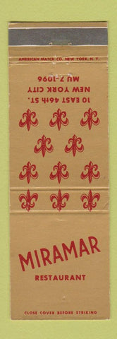 Matchbook Cover - Miramar Restaurant New York City
