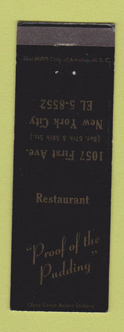 Matchbook Cover - Proff of the Pudding Restaurant New York City