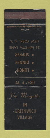 Matchbook Cover - Via Margutta Restaurant New York City Greenwich Village WEAR