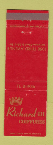 Matchbook Cover - Richard III Coiffures New York City