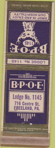 Matchbook Cover - Matchbook Cover Elks Club Freeland PA
