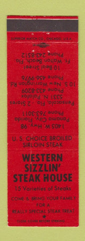 Matchbook Cover - Western Sizzlin' Steak House Fort Walton Beach Panama City FL