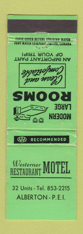 Matchbook Cover - Westerner Motel Restaurant Alberton PEI PE WEAR