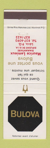 Matchbook Cover - Bulova Watches Maurice Lemieux Levis QC