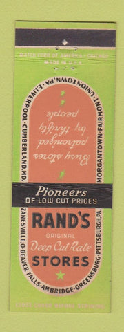 Matchbook Cover - Rand's Drug Pittsburgh Greensburg Uniontown PA Cumberland MD
