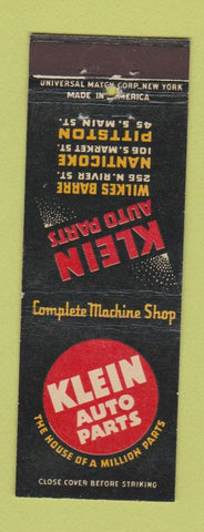 Matchbook Cover - Klein Auto Parts Wilkes Barre Nanticoke Pittston PA