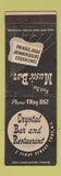Matchbook Cover - Crystal Bar Restaurant Troy NY Music Bar
