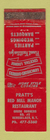 Matchbook Cover - Pratt's Red Mill Manor Restaurant Rensselaer NY WORN