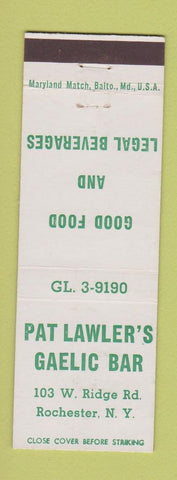 Matchbook Cover - Pat Lawler's Gaelic Bar Rochester NY