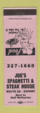 Matchbook Cover - Joe's Spaghetti Steak House Export PA