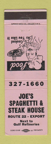 Matchbook Cover - Joe's Spaghetti Steak House Export PA