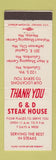 Matchbook Cover - G&D Steak House Mexico MO Jefferson City Columbia