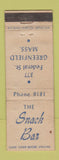 Matchbook Cover - The Snack Bar Greenfield MA WEAR DD Bean