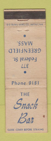 Matchbook Cover - The Snack Bar Greenfield MA WEAR DD Bean