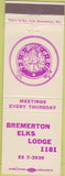 Matchbook Cover - Matchbook Cover Elks Club Bremerton WA
