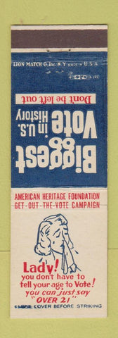 Matchbook Cover - American Heritage Foundation Get Out the Vote